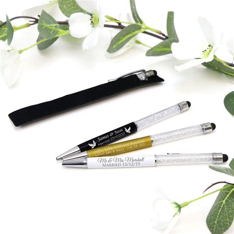 Personalised Engraved Crystal Wedding Pens Glamorous Wedding Favours