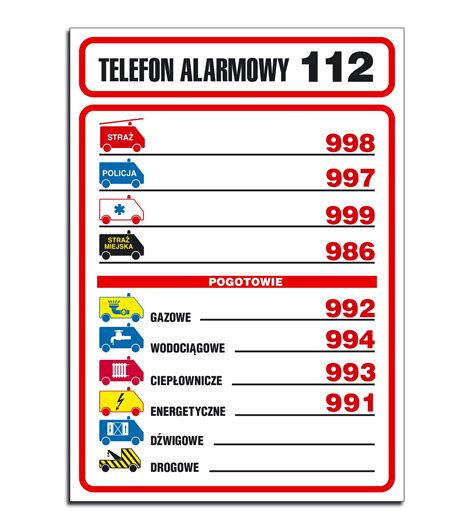 Tabliczka Pcv Telefony Alarmowe A X Cm Da Cena Opinie