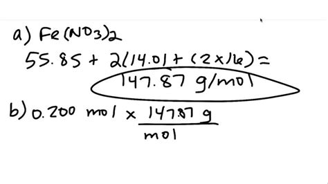 Solved A What Is The Molar Mass Of Iron Ii Nitrate Fe No