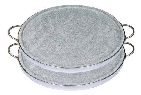 Jogo 2 Formas De Pizza De Pedra Sabão 32 Cm Alças De Inox