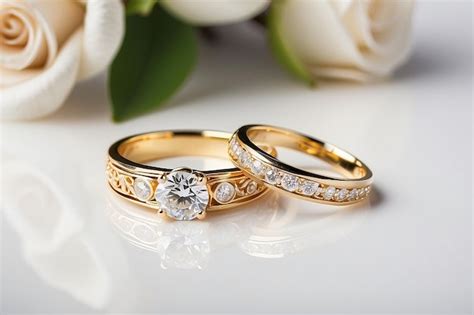 Two Traditional Gold Wedding Engagement Rings Premium Ai Generated Image