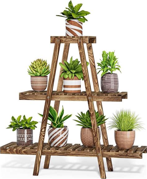 Potey Tier Wood Plant Stand Ladder Plant Stand Tiered Plant Shelf