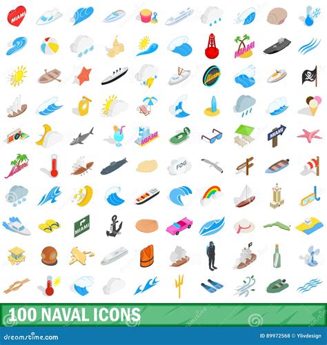 100 Naval Icons Set Isometric 3d Style Stock Vector Illustration Of