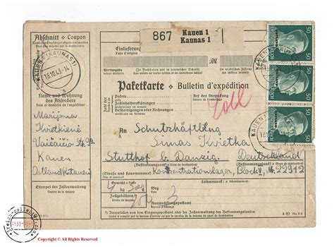 Ww Concentration Camp Kl Original Items Kl Stutthof Paketkarte