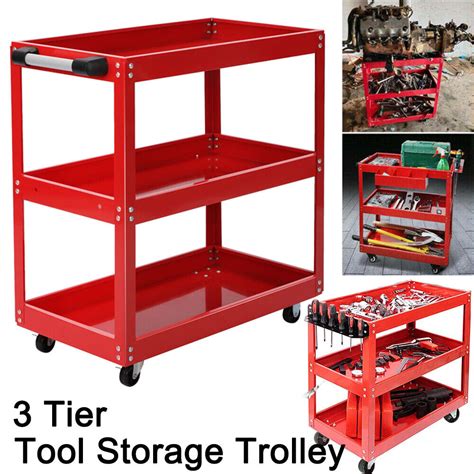 Tool Storage Trolley Heavy Duty Garage Trolley Workshop 3 Tier Wheel