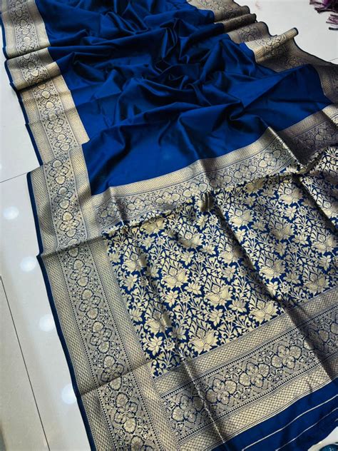 Navy Blue Color Soft Kanchipuram Silk Saree With Golden Zari Weaving Work