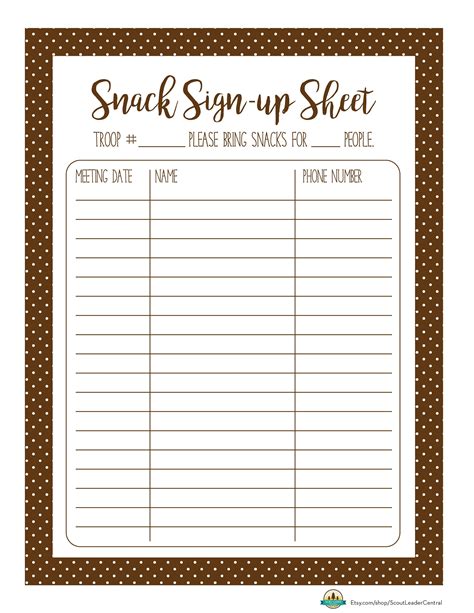 Sign Up Sheet Printable Free