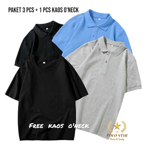 Jual 1 Paket 3 Pcs Free 1 Pcs Kaos Polos Hitam Polo Shirt Tangan