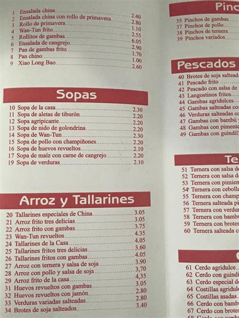 Carta de Restaurante Chino Shanghai Narón Rúa Concepción Arenal