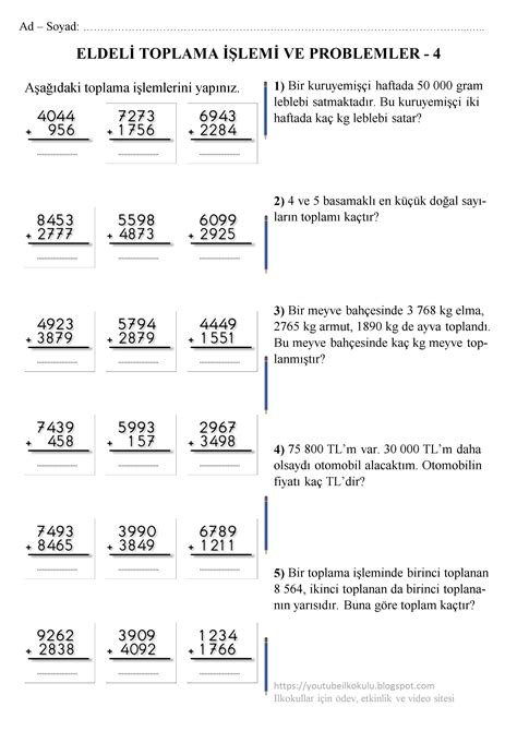 Sinif Toplama Lem Ve Problemler Matematik S N F Matematik