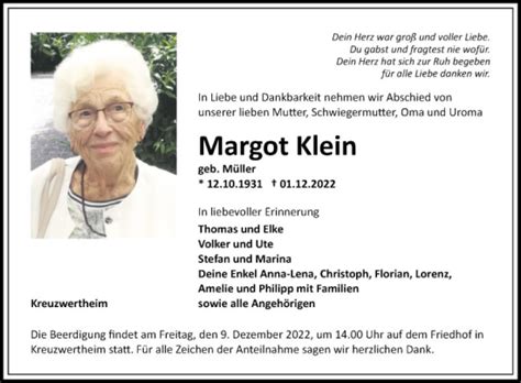 Traueranzeigen Von Margot Klein Trauerportal Ihrer Tageszeitung