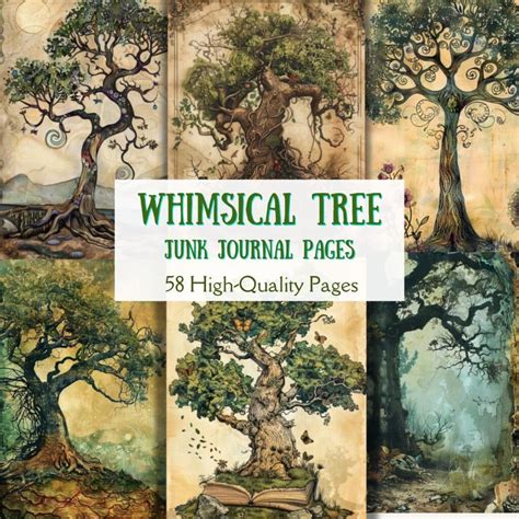 58 Magical Tree Junk Journal Pages Printable Pdf Artsydee Drawing Painting Craft