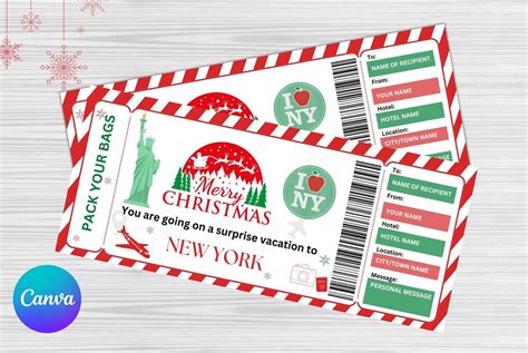 New York Trip Ticket Template Christmas Gift Printable Travel