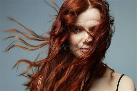 Beautiful Young Woman with Curly Red Hair Stock Photo - Image of ...