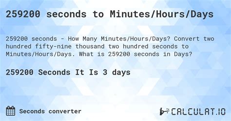 259200 Seconds To Minutes Hours Days Calculatio