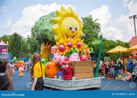 Sesame Place, Parade. Sesame Place is a Children`s Theme Park Editorial ...