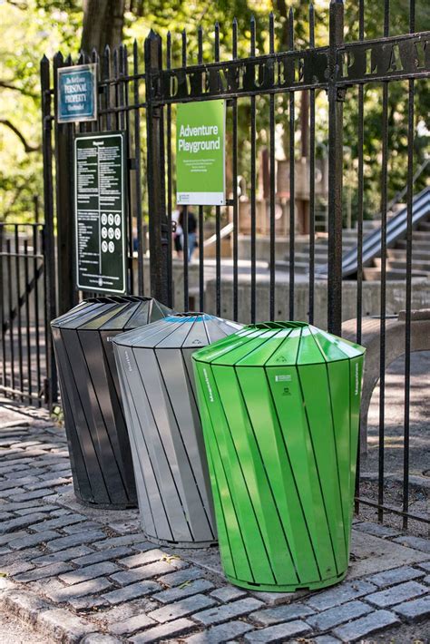 Public Trash Can Aluminum Recycling Contemporary Central Park