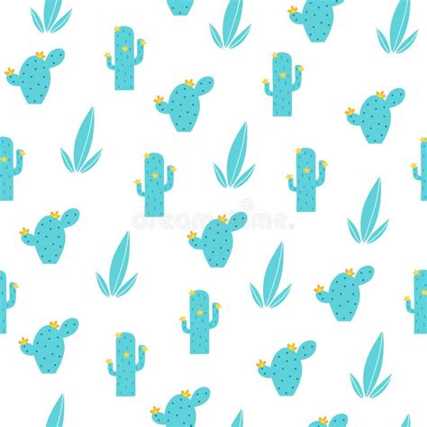 Cute Seamless Pattern With Cactus Vector Design Stock Illustration