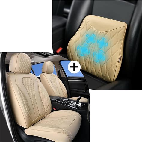 Coverado Beige Car Seat Covers Full Set With Lumbar Support Pillow Automotive