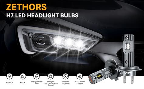 Zethors H7 LED Headlight Bulbs 42W 10000LM 6000K Wireless Headlight