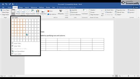 Create Tables And Lists Create A Table By Specifying Rows And Columns