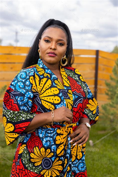 Summer Portrait Of Beautiful African American Woman In Colourful Dress