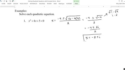 Solving Quadratic Equations With Complex Roots Youtube