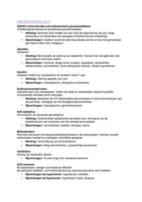 Medicatielijst Sammenvattende Lijst Van Alle Medicatie Waar Je Iets