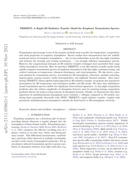 Pdf Trident A Rapid 3d Radiative Transfer Model For Exoplanet Transmission Spectra