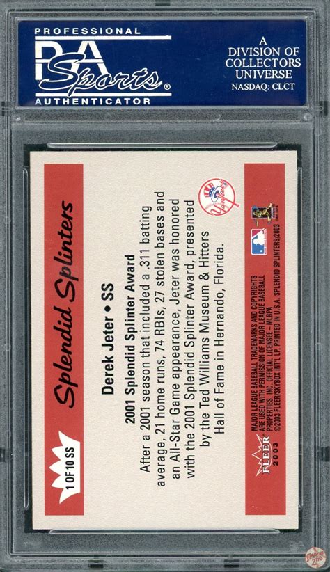 2003 Fleer Splendid SP Derek Jeter Splendid Splinters Insert 1SS PSA