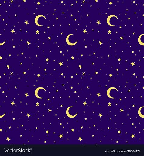 Golden yellow moon and stars sky print seamless Vector Image