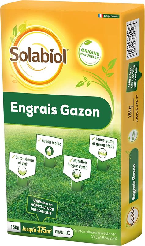 SOLABIOL Engrais gazon organique Sac de 15 kg pour 375 m² de gazon