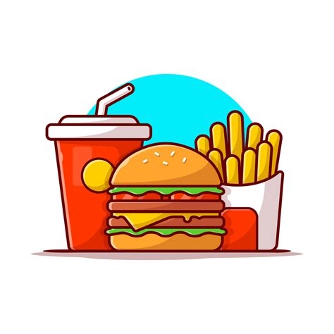 Burger French Fries And Soda Cartoon Vector Icon Illustration Food