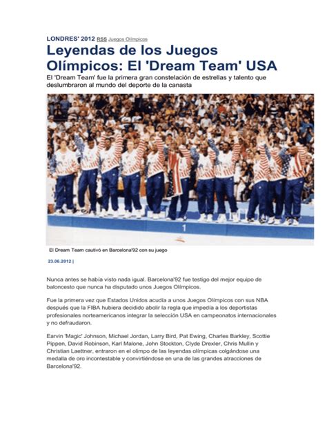 Leyendas De Los Juegos Ol Mpicos El Dream Team Usa