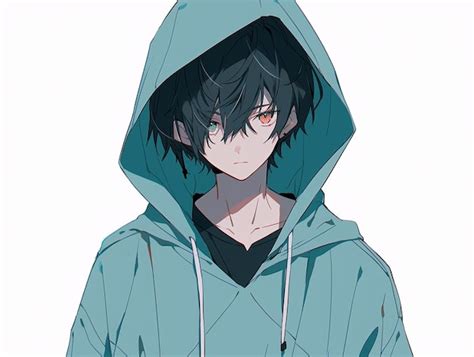 Anime boy in a blue hoodie with a black shirt generative ai | Premium ...