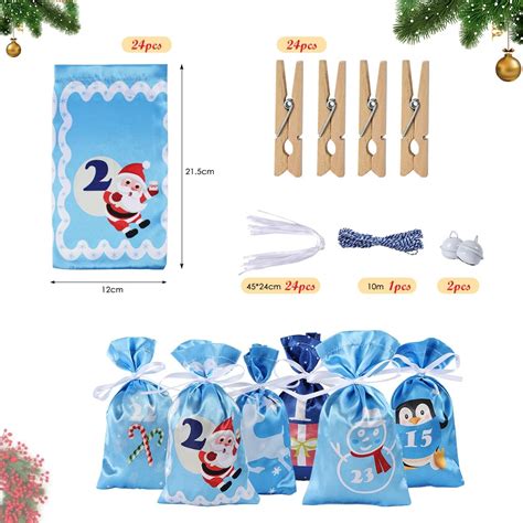 Set Calendar Advent Craciun Cu 24 Pungi Cadou Din Material Textil