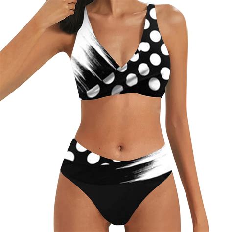 Baocc Womens Bikini Ladies Sexy High Waist Printed V Neck Color Block Beach Bikini Two Piece