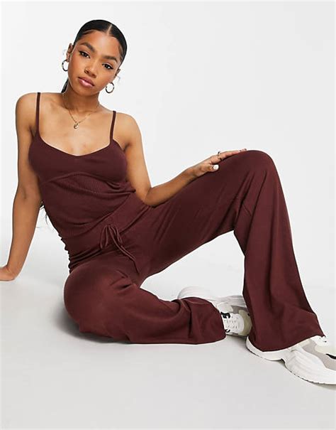 Asos Design Co Ord Knitted Wide Leg Trouser In Brown Asos