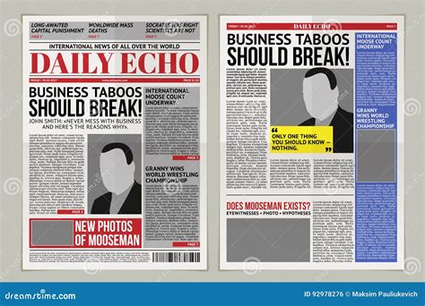 Vector Daily Newspaper Template Tabloid Layout Posting Reportage