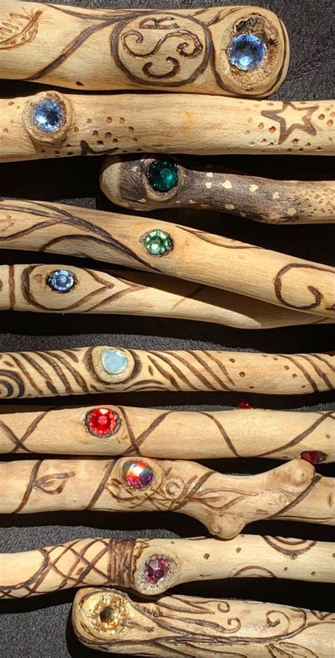 Embellished Custom Wood Burned Cottonwood Wand With Star Naturally