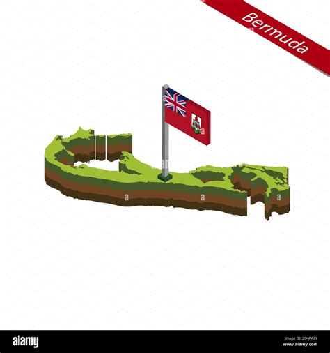 Isometric Map And Flag Of Bermuda 3D Isometric Shape Of Bermuda