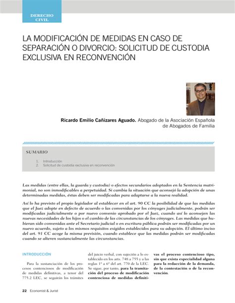 La Modificaci N De Medidas En Caso De Separaci N O Divorcio