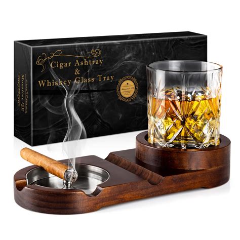 Wood Tray Cigar And Wiskey