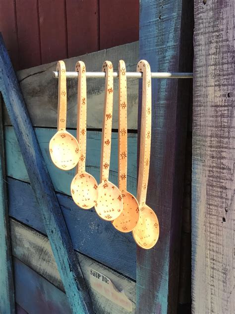 5 Pc Set Of Unique Hanging Wooden Spoons Wood Burning Etsy Wooden