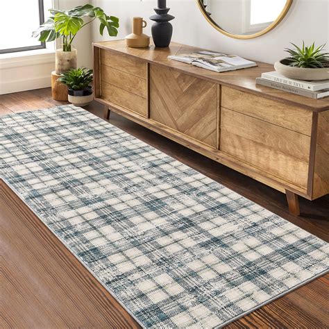 Haperlare Modern Runner Rug For Living Room Tartan Plaid Area Rug