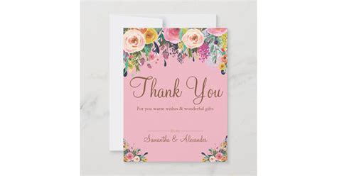 Elegant Pink Watercolor Flowers Thank You Card Zazzle