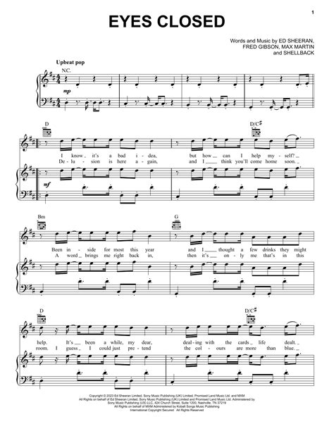 Ed Sheeran Eyes Closed Sheet Music PDF Chords Very Easy Piano Pop