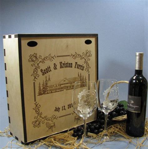 Personalized Winery Style Wood Wine Box Set With 2 Crystal Etsy Wood Wine Box Wine Box