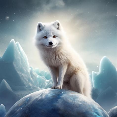 Premium Ai Image A White Fox With Blue Eyes Stands On A Planet