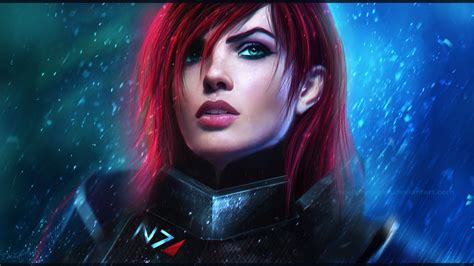 Red Haired Female Anime Chracter Realistic Mass Effect Mass Effect 3